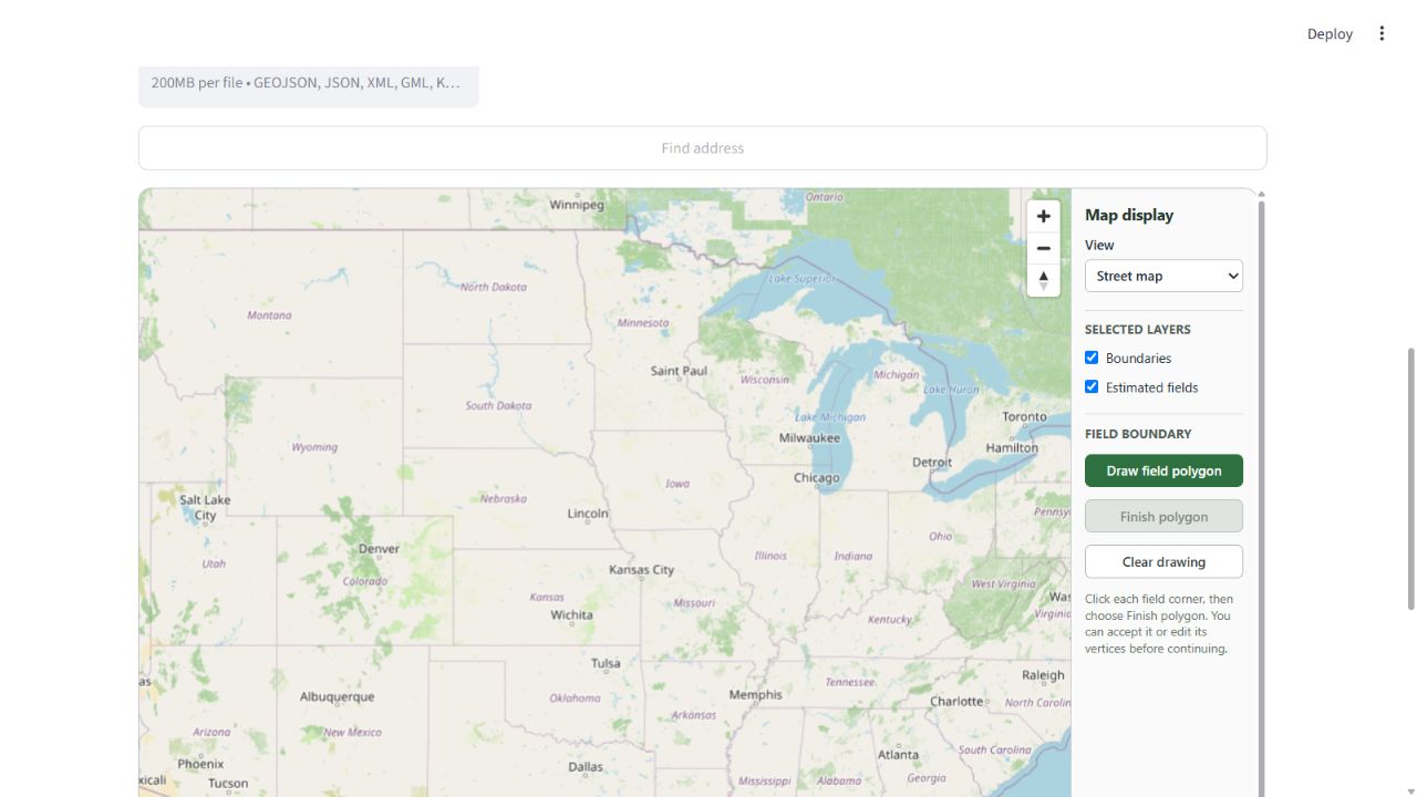 TerrainLogic interactive map used to select or draw a field boundary