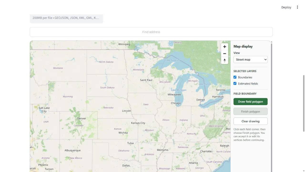 TerrainLogic satellite field-selection map